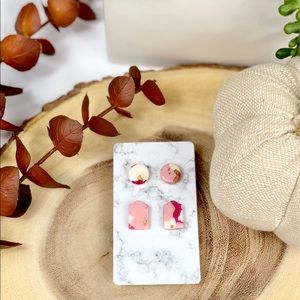 Pink and Gold Geometric Stud Earrings 2 Pairs